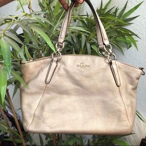 COACH KELSEY METALLIC GOLD PEBBLE LEATHER SHOULDER HAND BAG PURSE SATCHEL F36675